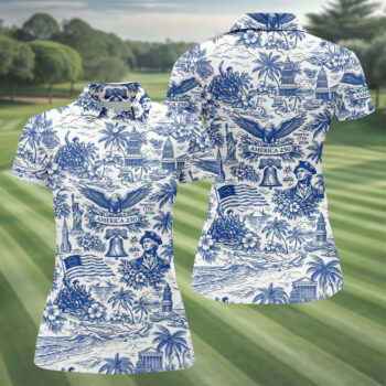 250 Years Of America Tropical Vibe Vintage Golf Polo Shirt, Patriotic 4th Of July Golf Shirt For Women