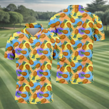 Colorful Pineapple Tropical Pattern Golf Shirt, Mens Polo Shirt, Hawaiian Golf Shirt, Performance Golf Shirt