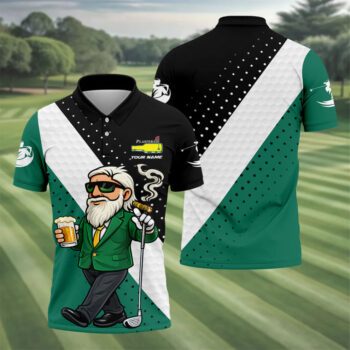 Funny Golf Polo Shirt for Men - Custom Name Golfer Beer & Cigar Design - Breathable Performance Golf Shirt