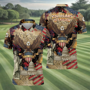 We The People Patriotic Eagle Statue Of Liberty 250 Years Golf Tops For Men, 4th Of July Golf Shirts For Men