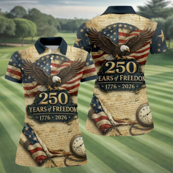 250 Years Of Freedom US Bald Eagle Retro Golf Shirt, Patriotic 4th Of July Golf Shirt For Women