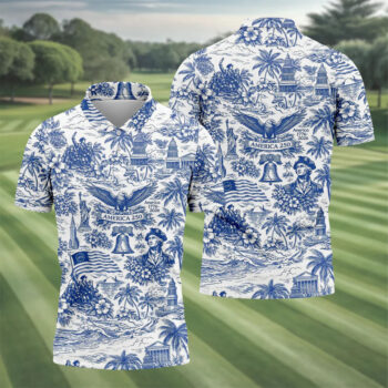 250 Years Of America Tropical Vibe Vintage Golf Polo Shirt, Patriotic 4th Of July Golf Shirts For Men