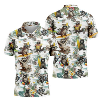 Raccoon Beach Vacation Hawaiian Shirt, Hawaiian Shirt For Men, Tropical Button Up Shirt