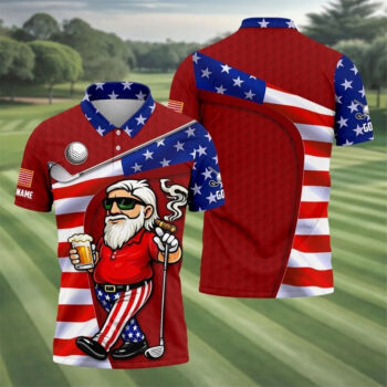 Golf And Beer Patriotic Man Golf Ball Pattern 4th Of July Red Golf Polo Shirt, 250th Anniversary Golf Shirts For Men