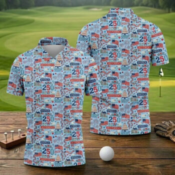 America Independence 250 Years Blue Golf Shirt, Patriotic 4th Of July Golf Shirts For Men